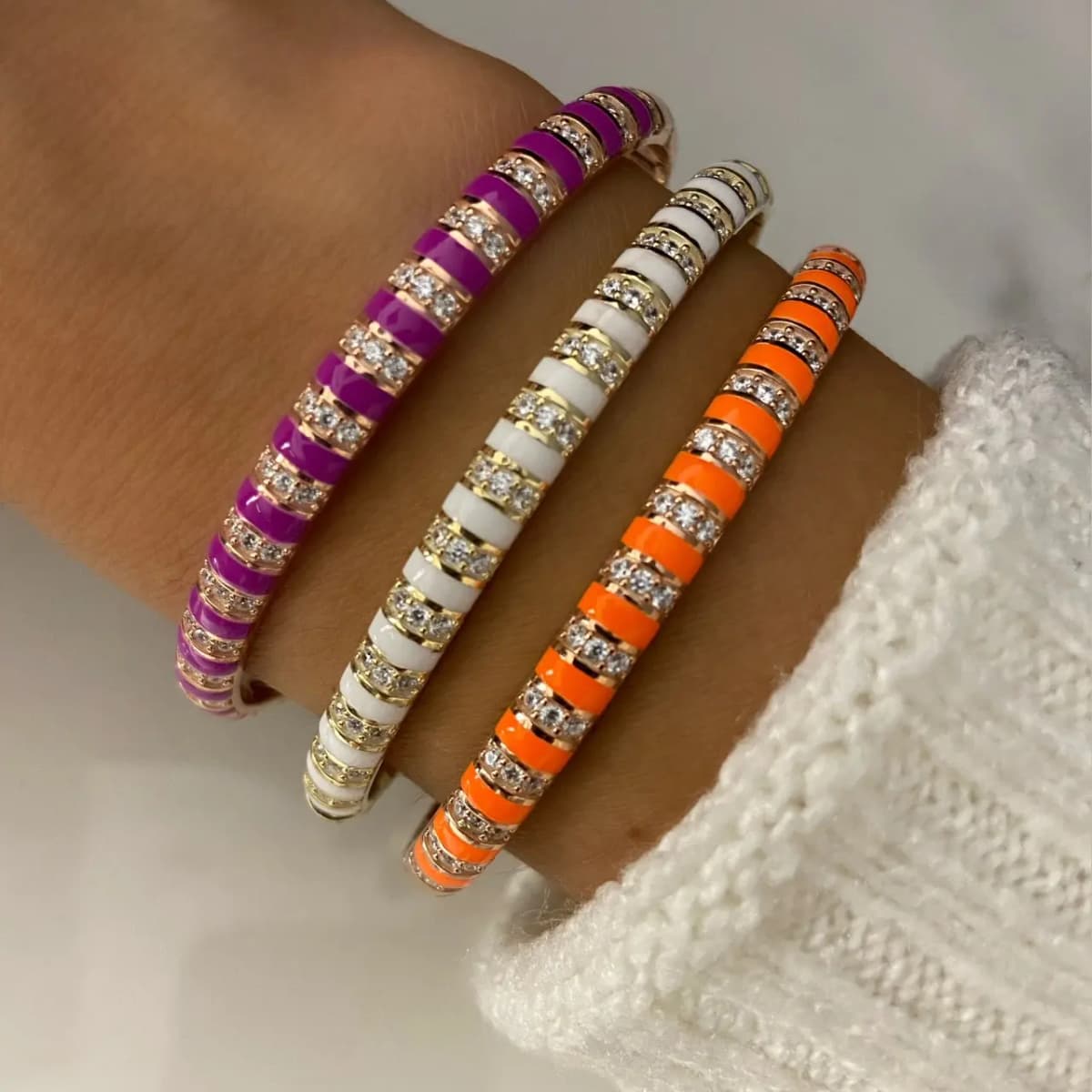 Gold Color Black White Pink Orange Enamel Clear CZ Colorful Fashion Women Bangle Bracelet 2021 New