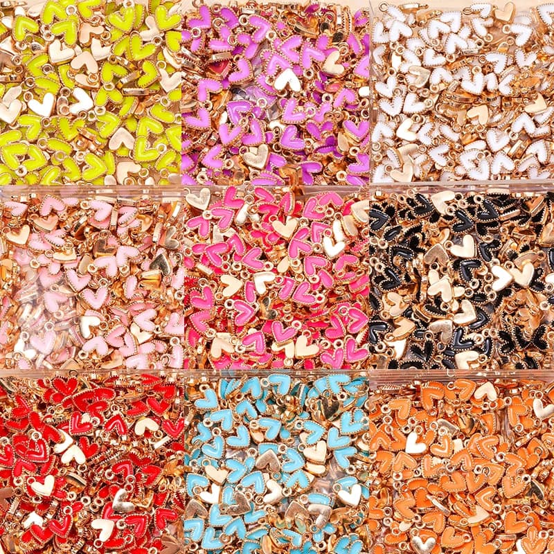 100Pcs 7x8MM Colorful Heart Pendant Enamel Charm for Couples Bracelet Earrings Keychain Jewelry Making DIY Ornament Wholesale