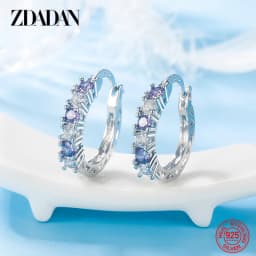 ZDADAN 925 Sterling Silver Aquamarine Hoop Earrings For Women Fashion Jewelry