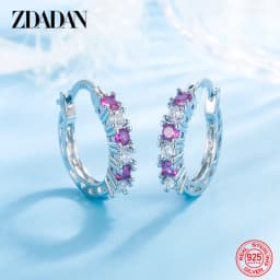ZDADAN 925 Sterling Silver Aquamarine Hoop Earrings For Women Fashion Jewelry