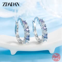 ZDADAN 925 Sterling Silver Aquamarine Hoop Earrings For Women Fashion Jewelry