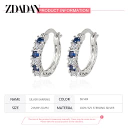 ZDADAN 925 Sterling Silver Aquamarine Hoop Earrings For Women Fashion Jewelry