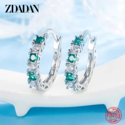 ZDADAN 925 Sterling Silver Aquamarine Hoop Earrings For Women Fashion Jewelry