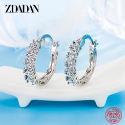 ZDADAN 925 Sterling Silver Aquamarine Hoop Earrings For Women Fashion Jewelry