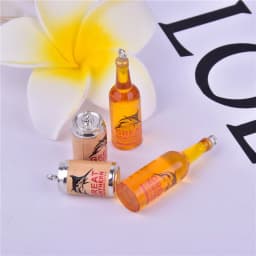 10pcs/pack 3D Shark Beer Bottle Alcohol Cans Drink Resin Beer Charms Earring Keychain Jewelry Making