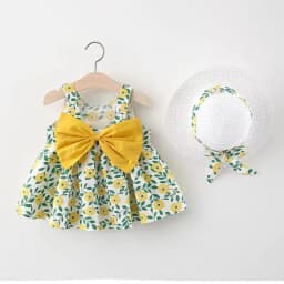 2Piece Summer Newborn Dresses Toddler Clothes Korean Cute Bow Flowers Beach Infant Princess Dress Baby Girl Clothing Set BC252