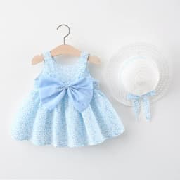 2Piece Summer Newborn Dresses Toddler Clothes Korean Cute Bow Flowers Beach Infant Princess Dress Baby Girl Clothing Set BC252