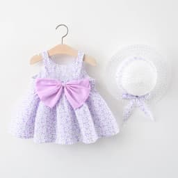 2Piece Summer Newborn Dresses Toddler Clothes Korean Cute Bow Flowers Beach Infant Princess Dress Baby Girl Clothing Set BC252