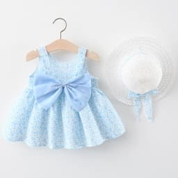 2Piece Summer Newborn Dresses Toddler Clothes Korean Cute Bow Flowers Beach Infant Princess Dress Baby Girl Clothing Set BC252