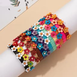 New Fashion Flower Charms Bracelets Bohemian Colorful Beads Elastic Bracelets Rainbow Color Bohe Couple Bangle For Women