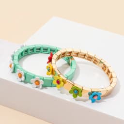 New Fashion Flower Charms Bracelets Bohemian Colorful Beads Elastic Bracelets Rainbow Color Bohe Couple Bangle For Women