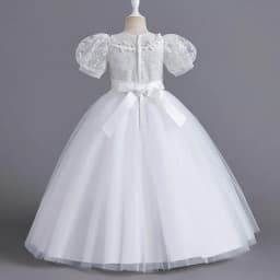 8901 Children's Dress for Girls' 4-12 Years Old Princess Sequin Bubble Sleeve Long Mesh Flower Girl Wedding Little Summer