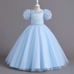 8901 Children's Dress for Girls' 4-12 Years Old Princess Sequin Bubble Sleeve Long Mesh Flower Girl Wedding Little Summer