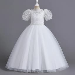 8901 Children's Dress for Girls' 4-12 Years Old Princess Sequin Bubble Sleeve Long Mesh Flower Girl Wedding Little Summer