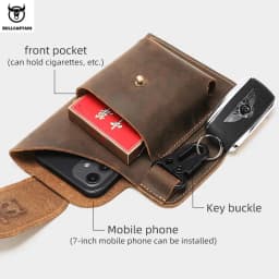 BULLCAPTAIN 2023 New Men's Leather Waist Bag Can Be Used For 5.5-6.8-Inch Mobile Phone Carrying Cigarette Case Outdoor Bag