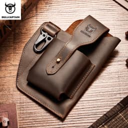 BULLCAPTAIN 2023 New Men's Leather Waist Bag Can Be Used For 5.5-6.8-Inch Mobile Phone Carrying Cigarette Case Outdoor Bag