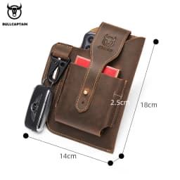 BULLCAPTAIN 2023 New Men's Leather Waist Bag Can Be Used For 5.5-6.8-Inch Mobile Phone Carrying Cigarette Case Outdoor Bag