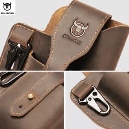 BULLCAPTAIN 2023 New Men's Leather Waist Bag Can Be Used For 5.5-6.8-Inch Mobile Phone Carrying Cigarette Case Outdoor Bag