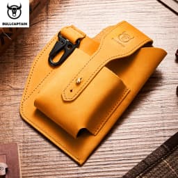 BULLCAPTAIN 2023 New Men's Leather Waist Bag Can Be Used For 5.5-6.8-Inch Mobile Phone Carrying Cigarette Case Outdoor Bag
