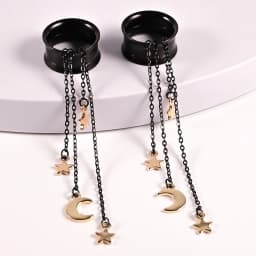 Doearko 2pcs Stainless Steel Chain Tassel Dangle Resin Ear Plugs And Tunnels Body Piercing Jewelry Ear Gauges Expander