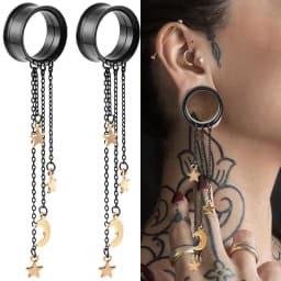 Doearko 2pcs Stainless Steel Chain Tassel Dangle Resin Ear Plugs And Tunnels Body Piercing Jewelry Ear Gauges Expander