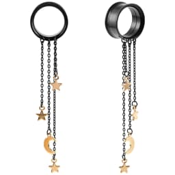 Doearko 2pcs Stainless Steel Chain Tassel Dangle Resin Ear Plugs And Tunnels Body Piercing Jewelry Ear Gauges Expander