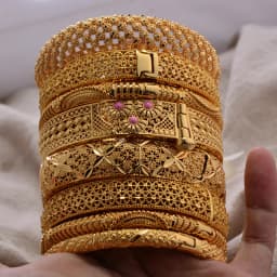 Round Flower Shape Gold Color Bangles for Women Men Algerian Wedding Bracelets 2.36 Long Chain French Jewelry