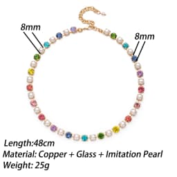 2023 New Design Zircon Necklace For Women Colorful Pearl and Crystal Choker Claw Setting Diamond Jewelry Gift