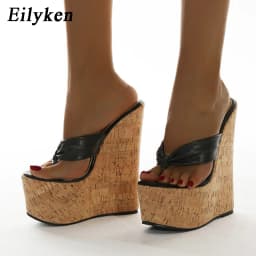Eilyken Sexy Super 18CM High Heels Platform Wedges Peep Pinch Toe Slippers Women Sandals Mules Shoes