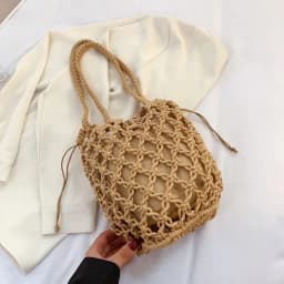 Summer Beach Bag For Women Mesh Rope Knitted Bucket Shoulder Bags  Reticulate Hollow Travel Shopper Totes Ladies Fashion Handbag