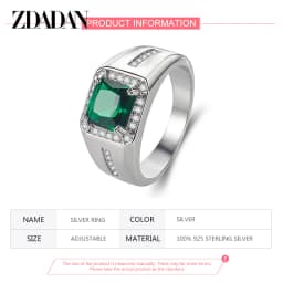 ZDADAN 925 Sterling Silver Blue Green Crystal Adjustable Ring For Women Men Fashion Party Jewelry Gift