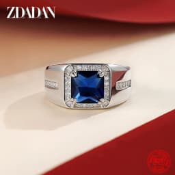 ZDADAN 925 Sterling Silver Blue Green Crystal Adjustable Ring For Women Men Fashion Party Jewelry Gift