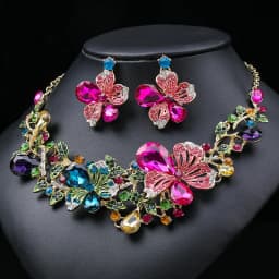 KMVEXO Bridal Bridesmaid Austrian Crystal Rhinestone Jewelry Sets Statement Choker Necklace Earrings Sets for Wedding Party Prom