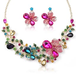 KMVEXO Bridal Bridesmaid Austrian Crystal Rhinestone Jewelry Sets Statement Choker Necklace Earrings Sets for Wedding Party Prom