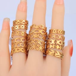 24 Pcs/Lot Stainless Steel Flower Heart Geometric Hollow Rings for Women Creative 2023 New Fashion Madam Jewelry Gift Wholesale