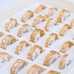 24 Pcs/Lot Stainless Steel Flower Heart Geometric Hollow Rings for Women Creative 2023 New Fashion Madam Jewelry Gift Wholesale