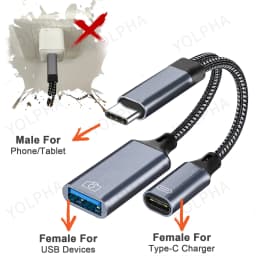 USB C OTG Cable Phone Adapter 2 in 1 Type C to USB A Adapter with PD Charging Port for Samsung Huawei Xiaomi Phone Laptop Tablet