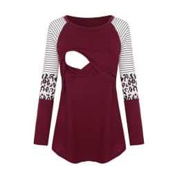 Women Maternity Long Sleeve Nursing Patchwork Color Tops Breastfeeding Blouse
