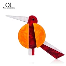 OI Cute Acrylic Orange Hummer Bird Brooches Handmade Harajuku Animal Corsage Pins Jewelry Women Kids Lapel Shirt Collar Clip