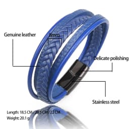 MingAo New Titanium Steel Blue Punk Braided Leather Bracelet For Men Black Magnet Clasp Bangle The Best Gift for Vintage Jewelry