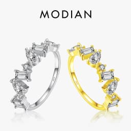 MODIAN Solid 925 Sterling Silver Sparkling Geometric Clear CZ Finger Rings for Women Luxury Wedding Band Silver Fine Jewelry