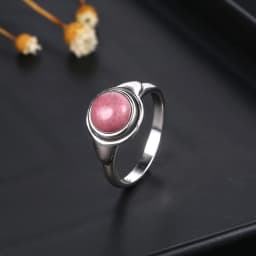 Simple Ring Jewelry Natural Labradorite S925 Silver Round Tiger Eye Moonstone Ring for Women Wedding Party Luxury Gift