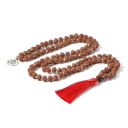 Natural Rudraksha Knotted 108 Mala Bead Necklace Meditation Yoga Declaration Blessing Prayer Red Tassel Pendant Jewelry