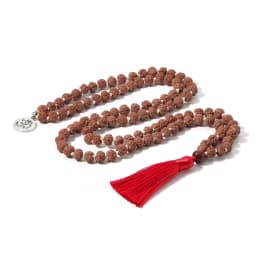 Natural Rudraksha Knotted 108 Mala Bead Necklace Meditation Yoga Declaration Blessing Prayer Red Tassel Pendant Jewelry