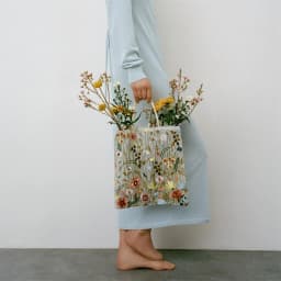 Fashion Tote Bag Summer New Style Mesh Full Embroidery Flowers Clear Shoulder Bag Romantic Handbag Girl Women's Eco Shopping Bag