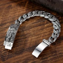 HX New Silver Color Handmade Bracelet Male Domineering Dragon Head Fashion Retro Versatile Temperament Versatile Accessories