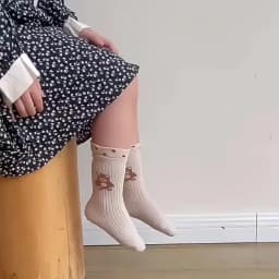 5 Pairs Kids' Floral Crew Socks Toddler Girls Socks Spring Autumn Flower Embroidery Breathable Kids Socks