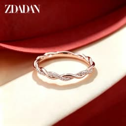 ZDADAN 925 Sterling Silver 18K Gold Twisted Zircon Rings For Women Fashion Wedding Jewelry