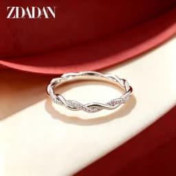 ZDADAN 925 Sterling Silver 18K Gold Twisted Zircon Rings For Women Fashion Wedding Jewelry