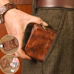 Vintage Style Men Genuine Leather Coin Purse Wallet Men with Coin Pocket Short Wallets Small Zipper Youth Purse with Card Holder